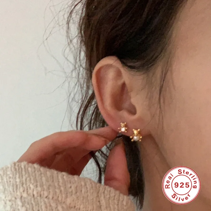 CANNER 2022 Fashion Jewelry 925 Sterling Silver Cute Small Bear Stud Piercing Earrings For Woman