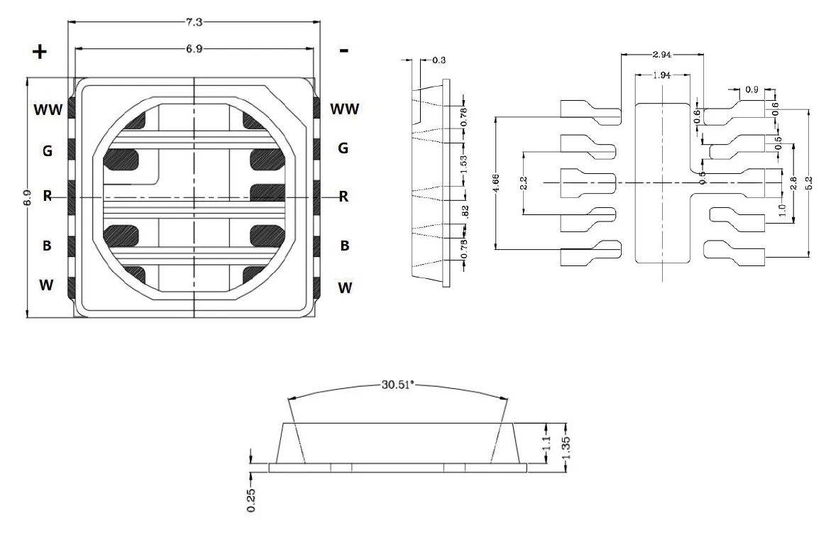 Custom Made SMD 7070 6064 RGBWW RGB+WW Large High Power LED Diode Special Designed for Photography Lamps