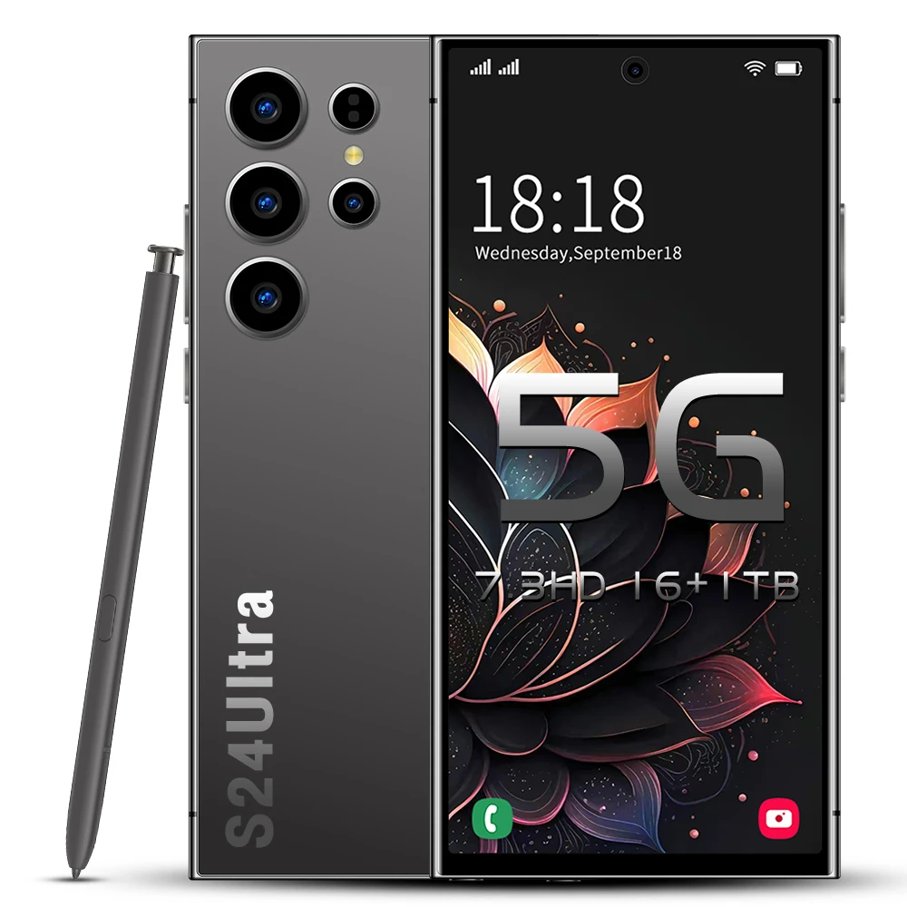 2025 Ultra 5G S24 Smart Phone Android 14 Hot Selling S Pen Facial Recognition Fingerprint Unlock LTE 4K Mobile English Operating