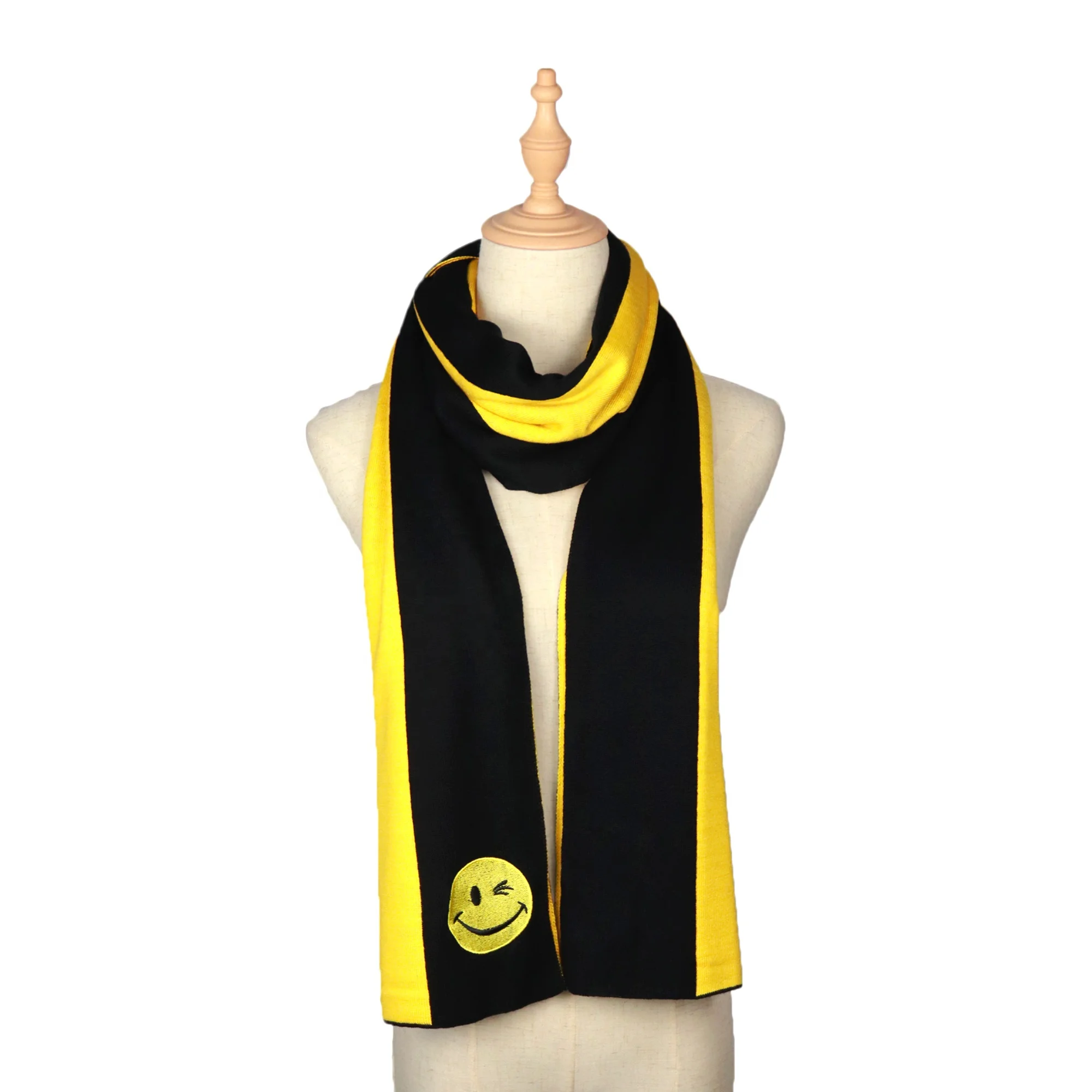 Зимний Гладкий вязаный жаккардовый шарф, теплый зимний шарф с вышитым пользовательским логотипом