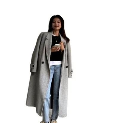 
Korea double-breasted after the vents front fold design arch needle process 100% wool coat 