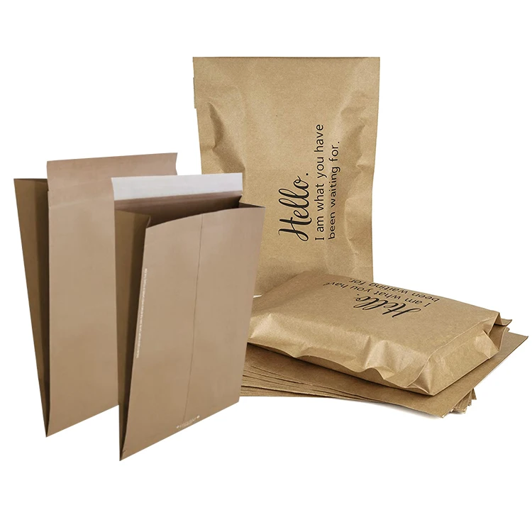 Customize black small flat expandable rigid cardboard mail courier mailing poly mailer biodegradable kraft paper envelope bag