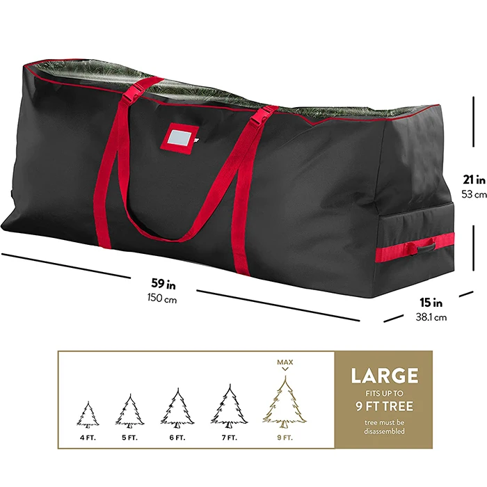 China Supplier Large Christmas Tree Bag Waterproof 600D Oxford Canvas Clear Window Christmas Tree Storage Bag