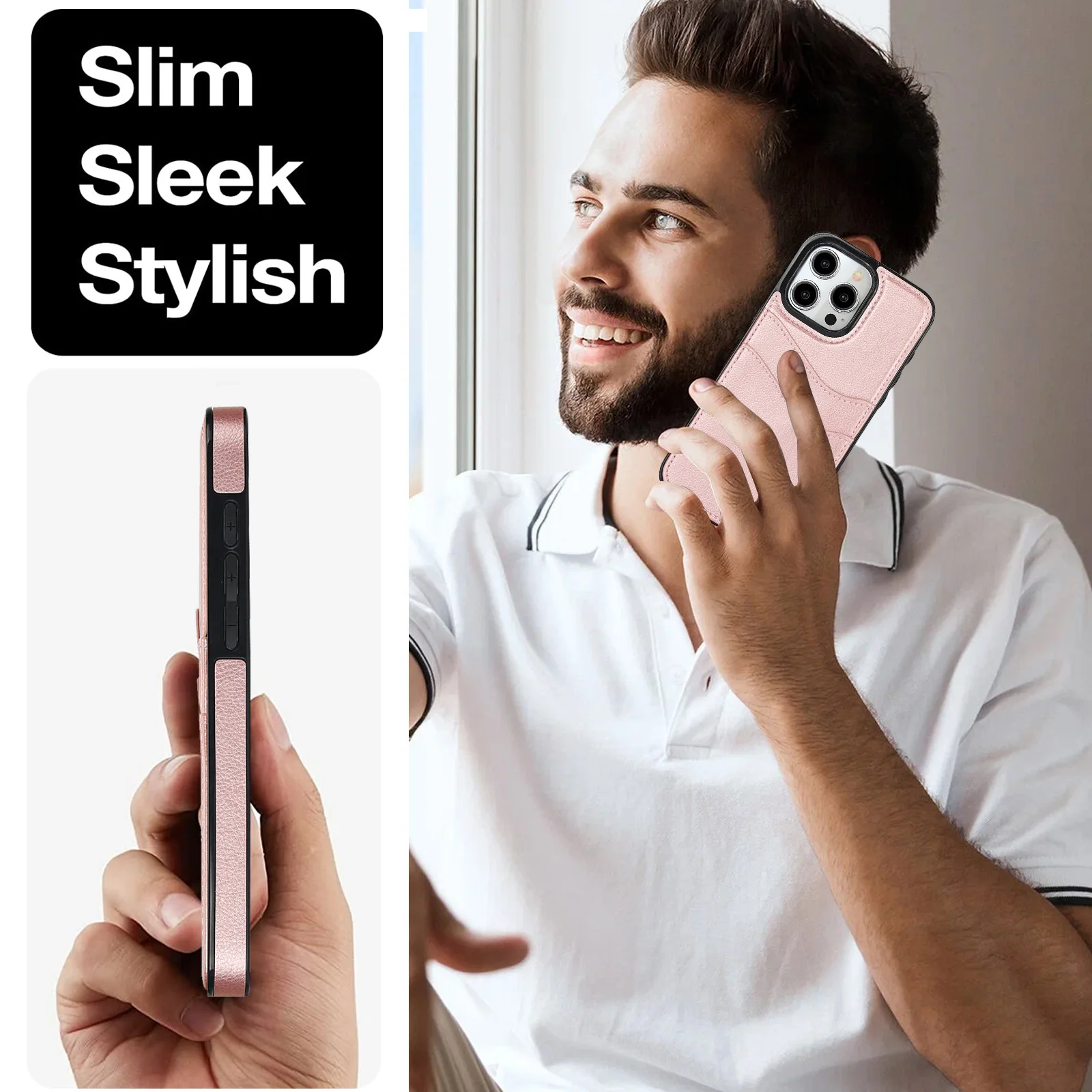 Compatible with Phone 13 Pro Case, Premium Faux Leather Phone Case