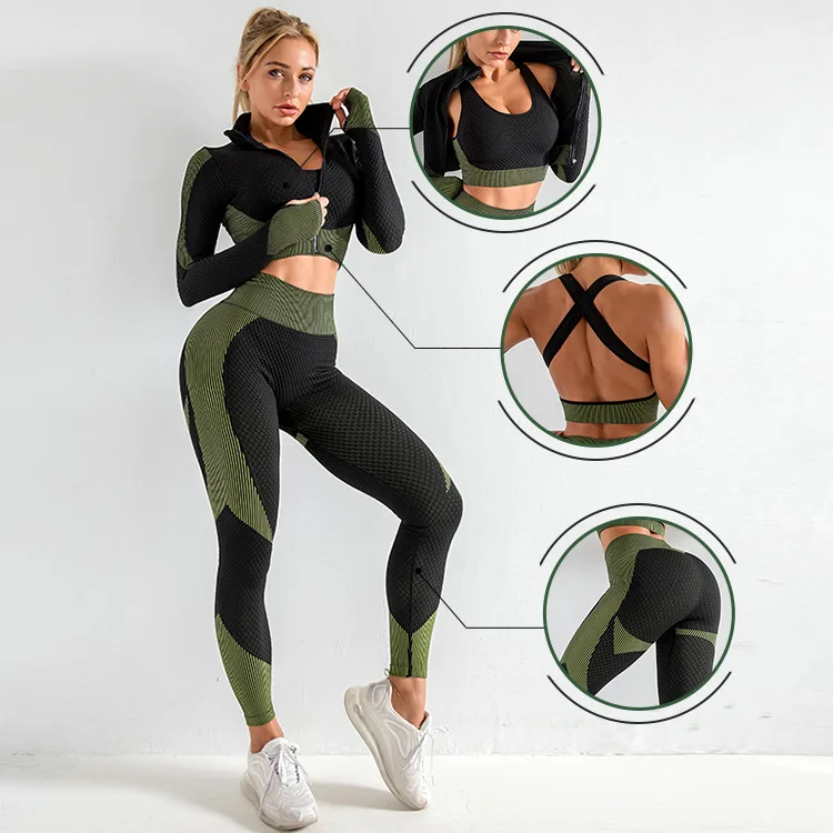 Wholesale High Quality Women 3 Piece Fitness Wear Gym Women Plus Size Sports Bra Oversized Sportswear Yoga Set
