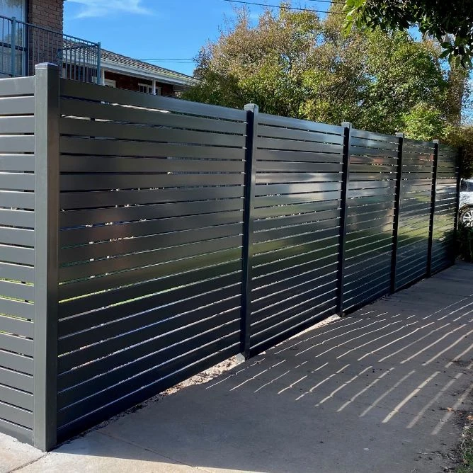 OFDT Decorative Metal Garden Balcony Privacy Composite Designs Outdoor Aluminum Fence Panels Horizontal Slat Fencing