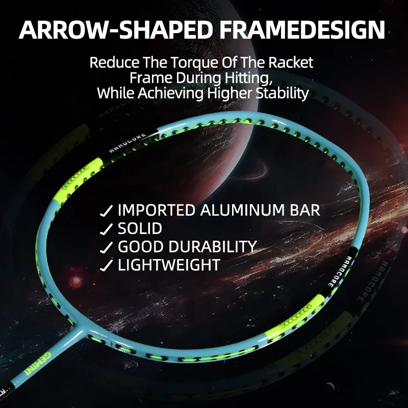 ALP Gemini Series Badminton Racket 4U G4 22-26lbs Carbon Fiber Lightweight&High Elastic Racquets for Outdoor Indoor Training