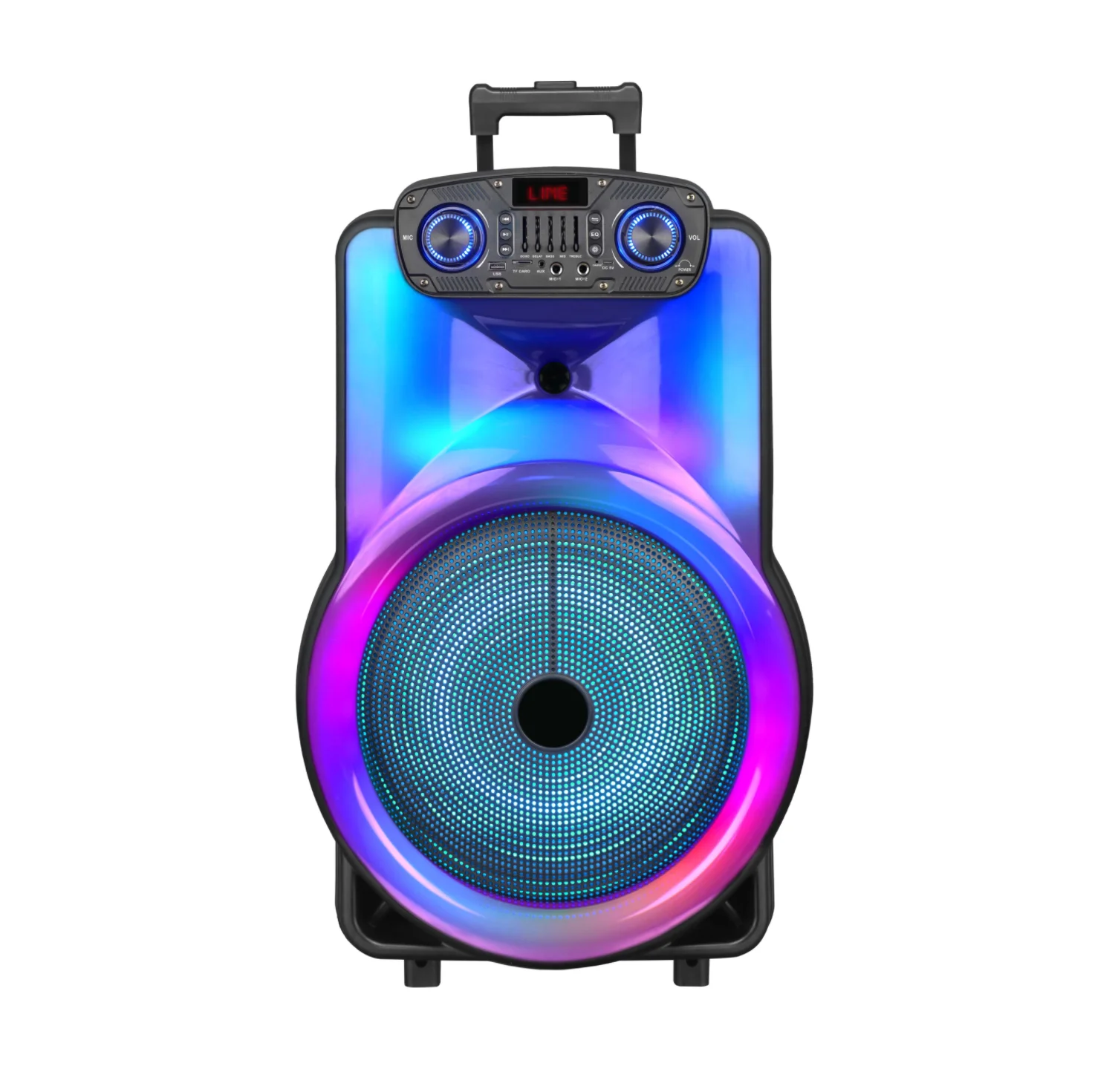 RGB Light 15 Inch Trolly Speaker 30W Subwoofer Karaoke Speaker With 2 MIC Wireless Party Speaker With Remote For Outdoor Actives