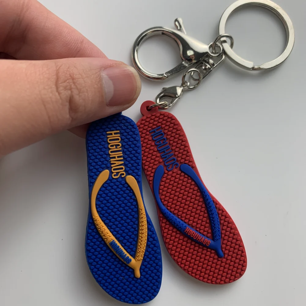 Custom Logo 2d Soft Pvc Plastic Keychain Slipper Shape Rubber key chain 3D silicone Rubber Key Ring