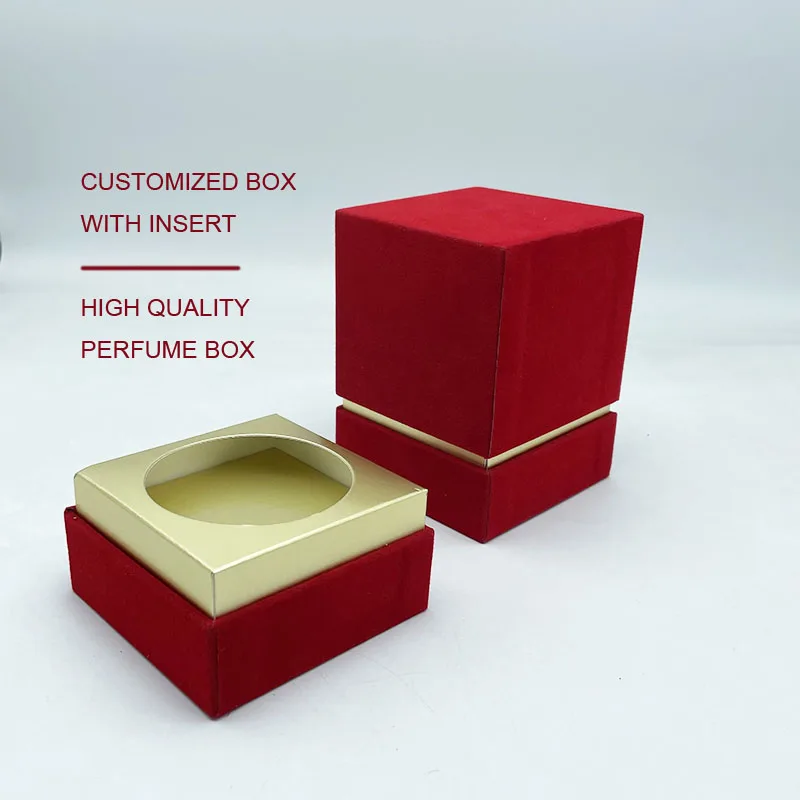OEM Printing and Packaging Manufacturer Custom Empty Red Velvet Square Luxury Perfume Box Packaging