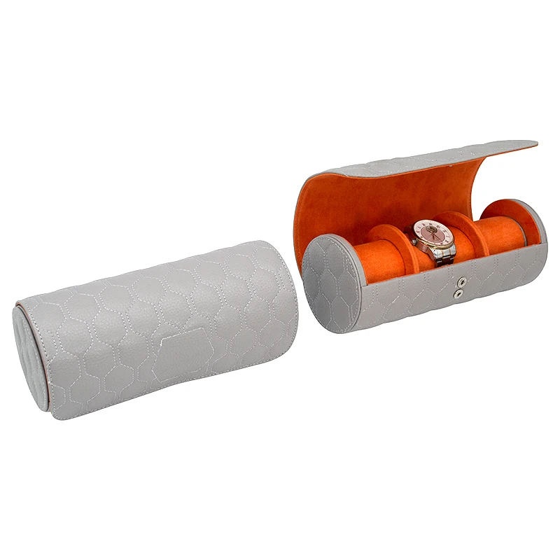 Dropshipping 3 Slots Round Black Watch Roll Leather Portable Travel Watch Case Box