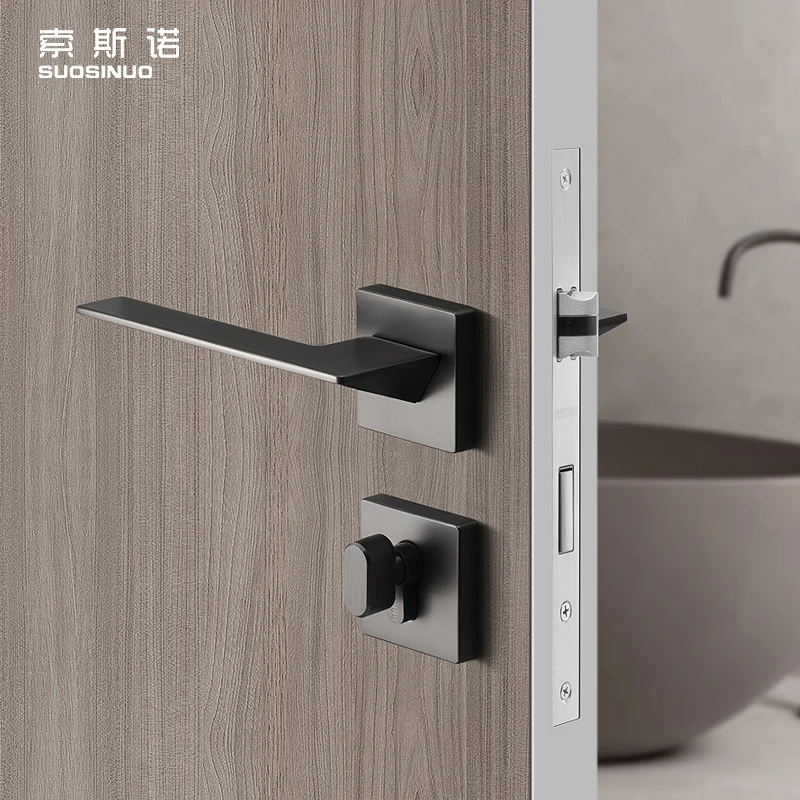 High Standard  Interior Bedroom Mute Black Grey Wooden Door Zinc Alloy Modern Door Lock Handle