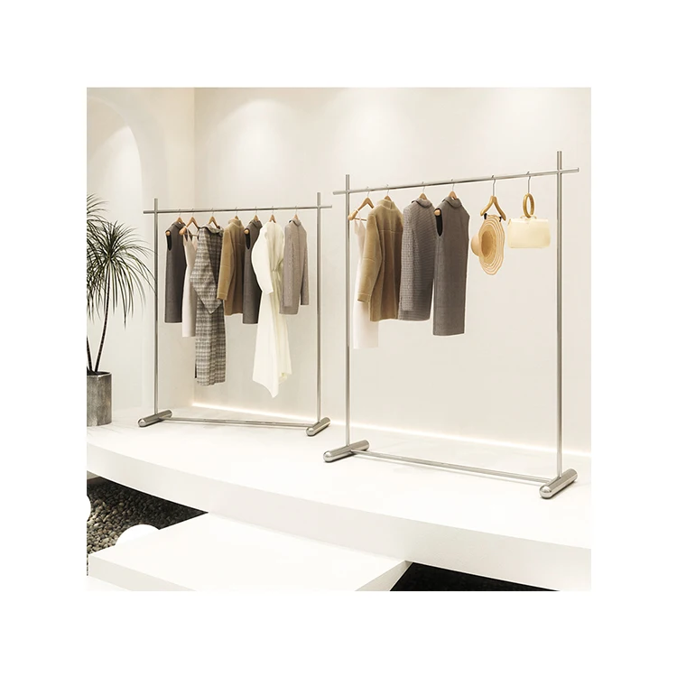 Kainice Customized Boutique Clothing Store Pipeline Single Rail Clothing Rack Clothes Hanger Metal Garment Rack For Clothes Shop