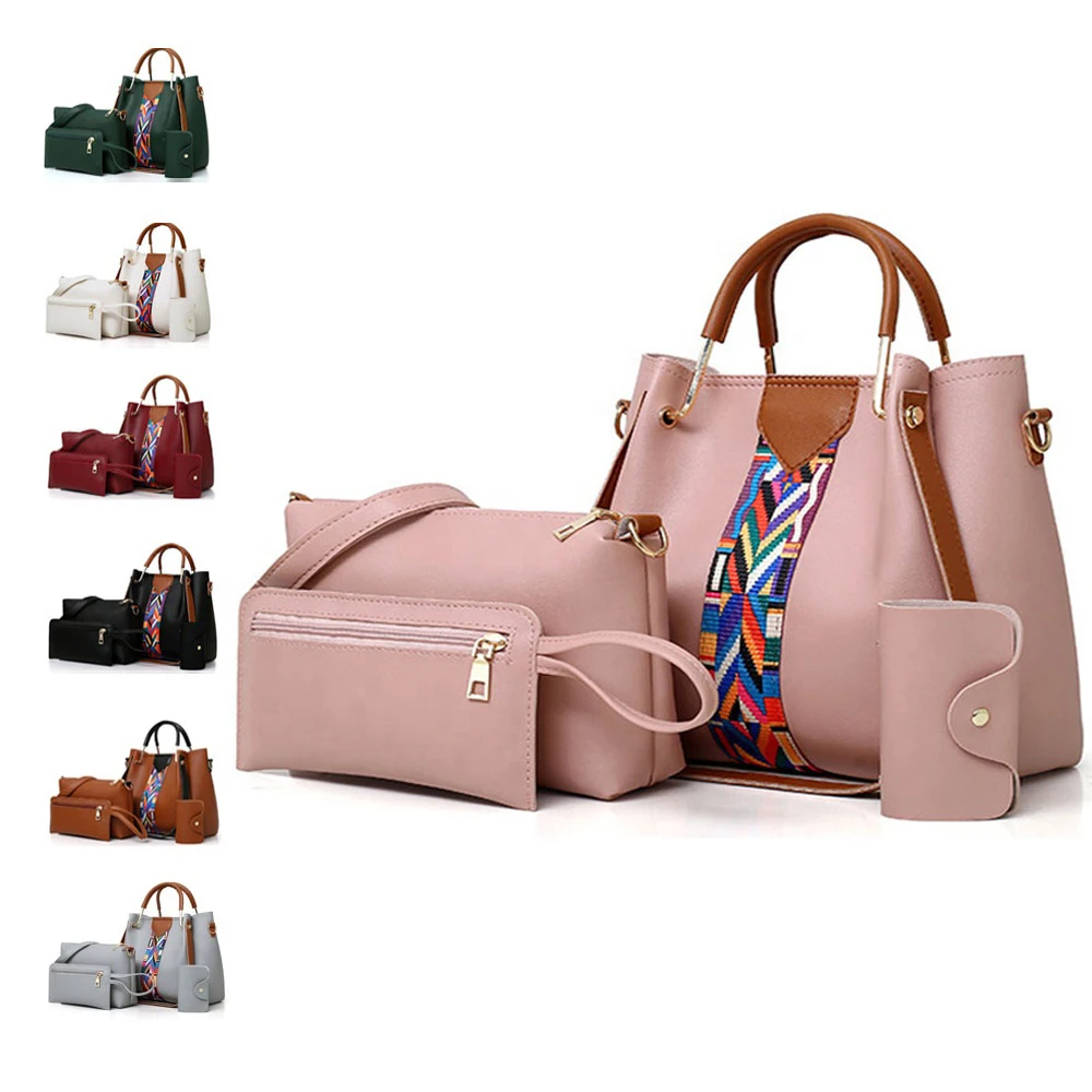 2021 Ladies Fashion Leather Tote 4 In 1 Handbag Set Women Hand Bag Sets 4 Pieces Purse And Wallet Set