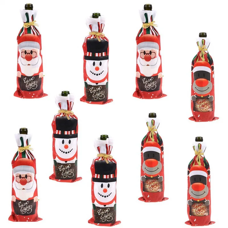 Merry Christmas Decor Wine Bottle Bag Covers for Navidad Christmas Ornaments Xmas New Year Decoration