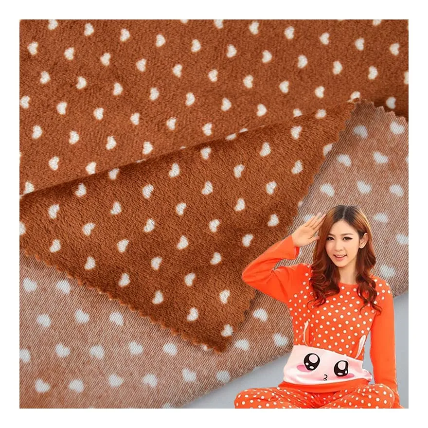 Various Design Heart Pattern Polyester Screen Print Velboa Fabric For Sleepwear