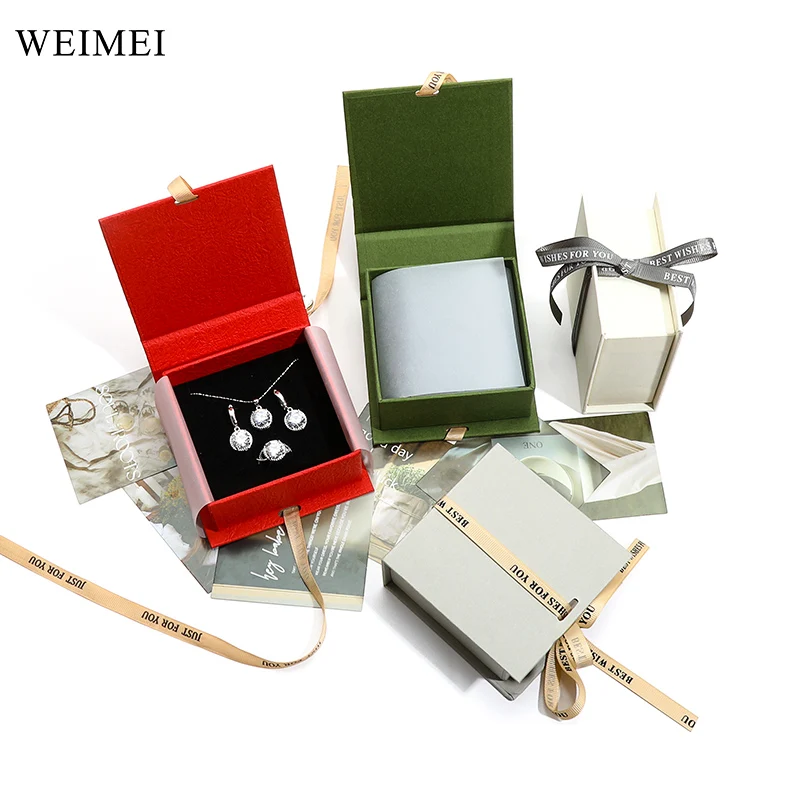 WEIMEI Jewelry Necklace Gift Box Custom Logo Magnet Paper Luxury Branded Jewelry Ribbon Boxes Packaging with Gift Card