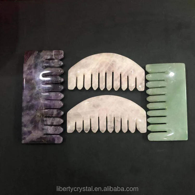 Natural Green Aventurine/Rose Quartz/Dream Amethyst Scalp Massager Crystal Healing Stone Hair Comb