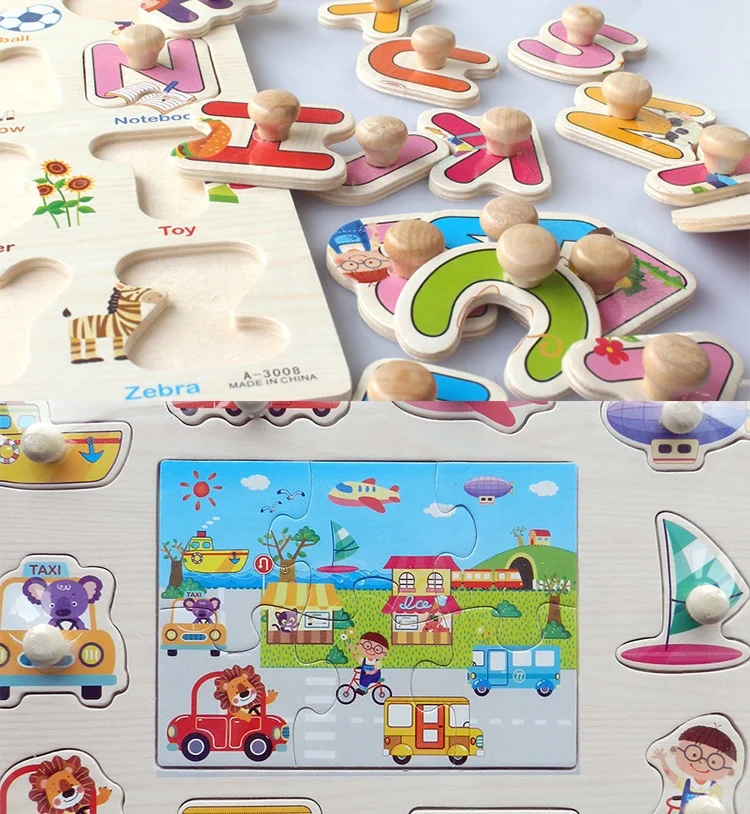 30cm Kid Early Educational Toy Alphabet And Digit Learning Wooden Jigsaw Puzzle Hand Grab wooden alphabet puzzle