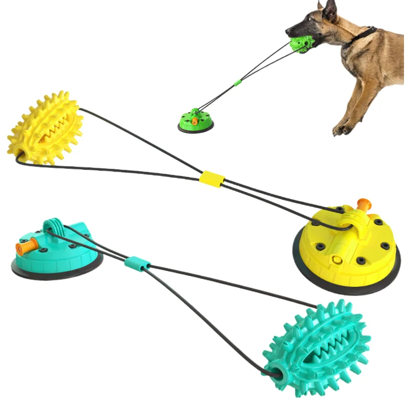 Super vacuum suction cup rope ball dog toy with sound function, food leakage function, teething toy function and bouncing functi