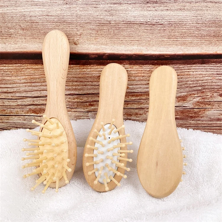 Custom Private Label Natural Wooden and Bamboo OEM Air Bag Comb Rubber Hair Brush Small Massage Brush