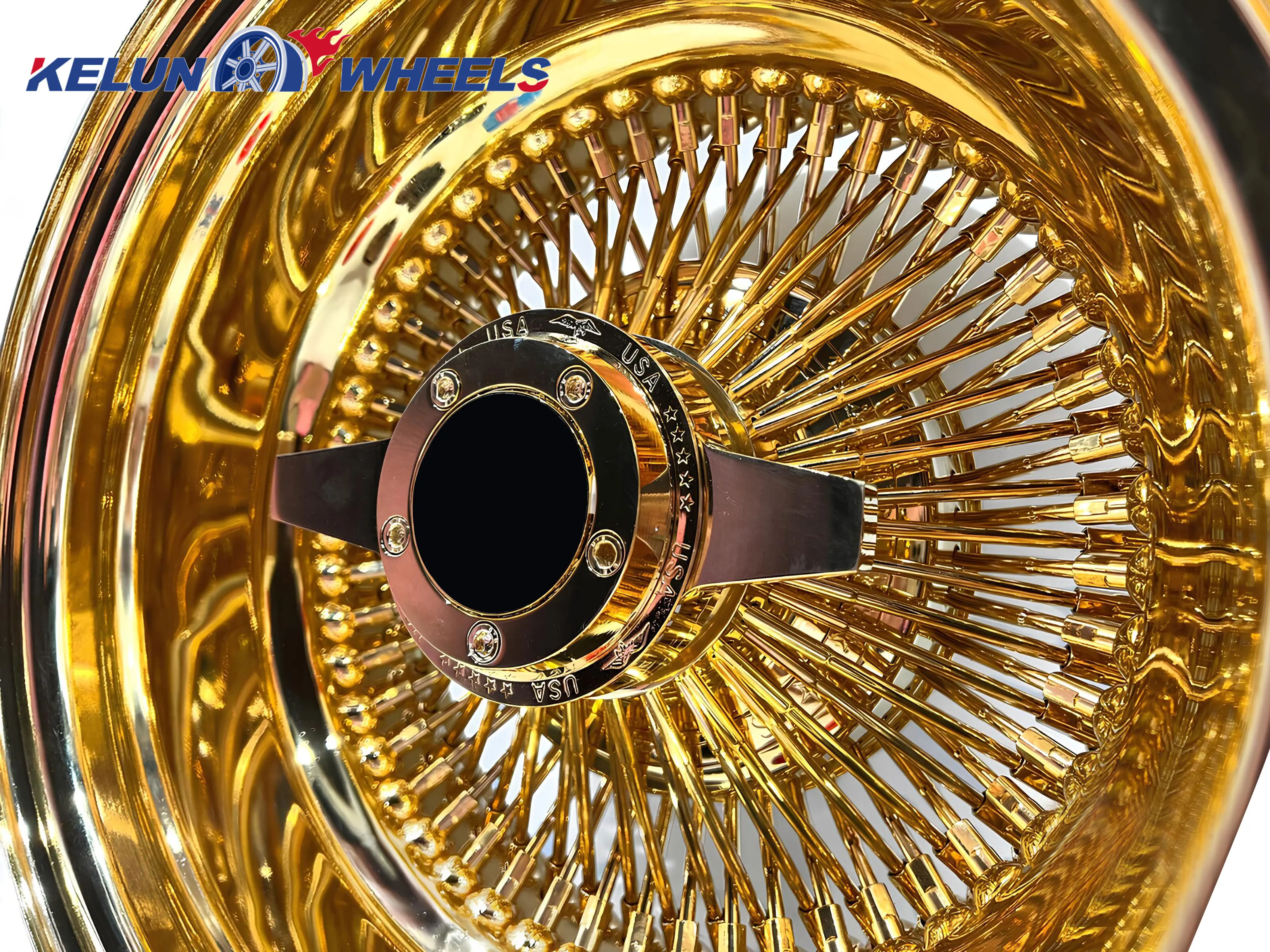 New Chrome Wire Wheel 13 14 inch classical luxury car 5x120.65/127/114.3 all gold Wheels