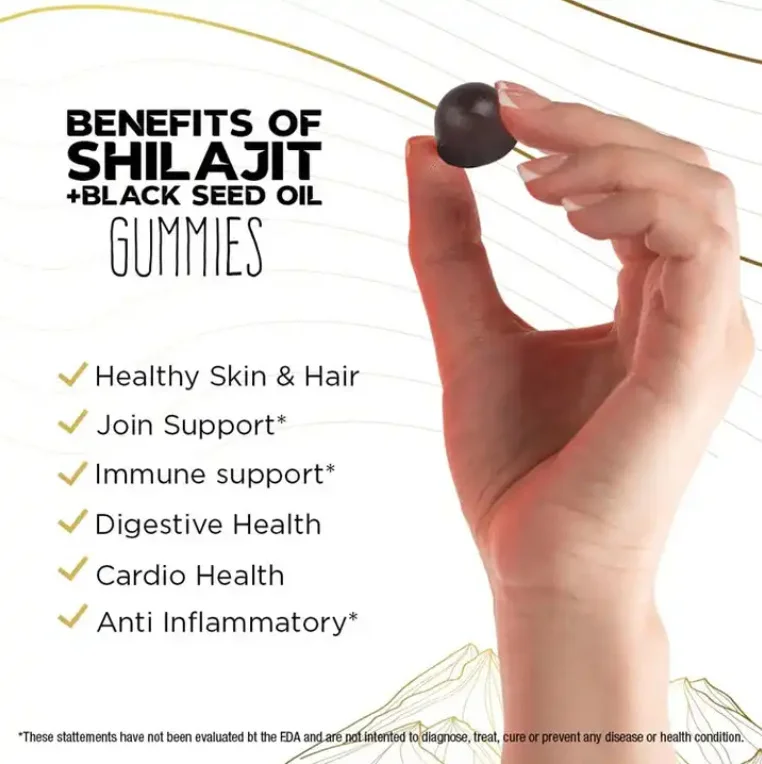 Biocaro Sugar Free Strawberry Flavor Shilajit Black Seed Oil Gummies Pure Himalayan Shilajit Gold with Honey Gummy Candies
