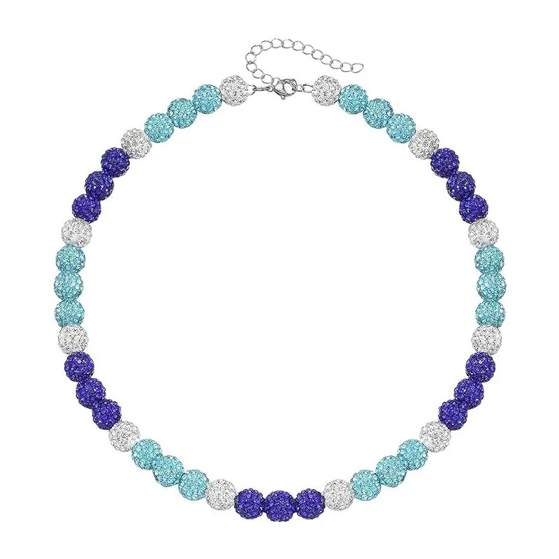 Colorful Rhinestone Round Beaded Baseball Athlete Bling Ice Collection Bead Chain Stylish Sports Crystal Beads Necklace for Mens