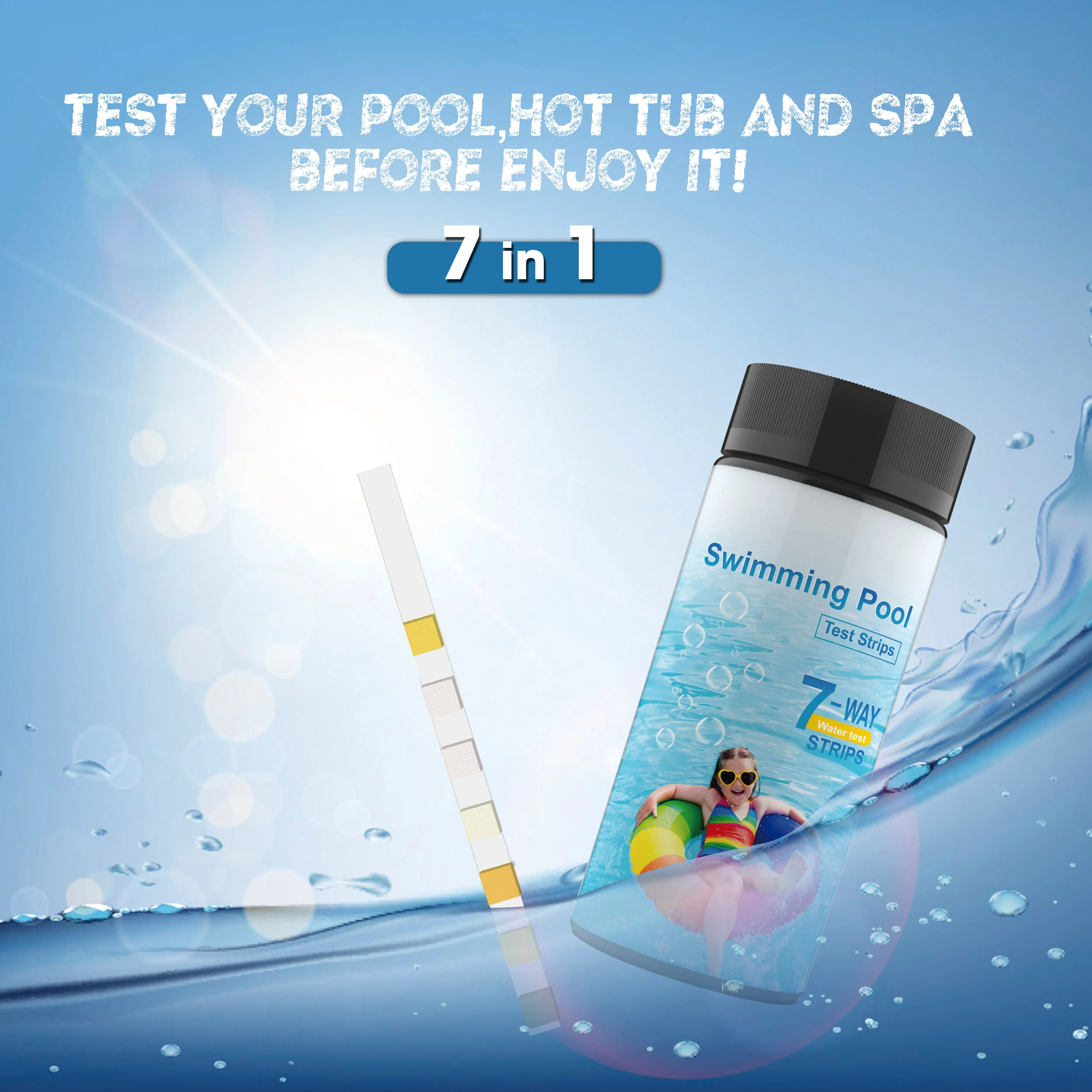 Swimming Pool Water Analysis Testing Kit, 7 Ways pH alkalinity chlorine Hot Tub Water Quality Strips