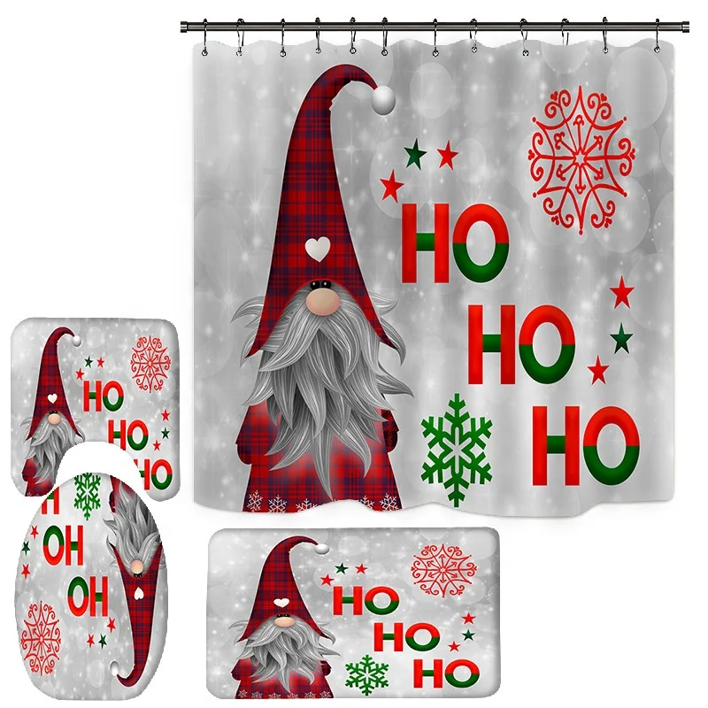 Bindi Wholesale 4 pieces Christmas Pattern Designer Waterproof 3D Polyester Bath Shower Curtains Sets