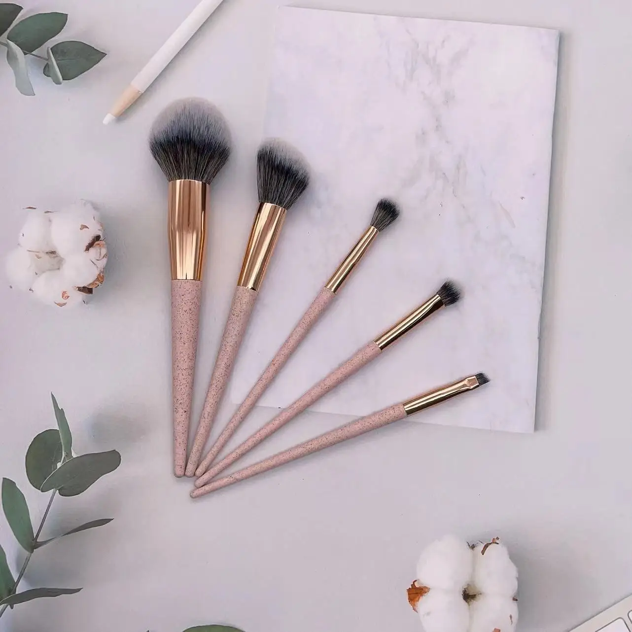 YRX 5Pcs Wheat Straw Biodegradable Eco-Friendly  Beauty Tools Cruelty Free Non-Pollution Custom Makeup Brush