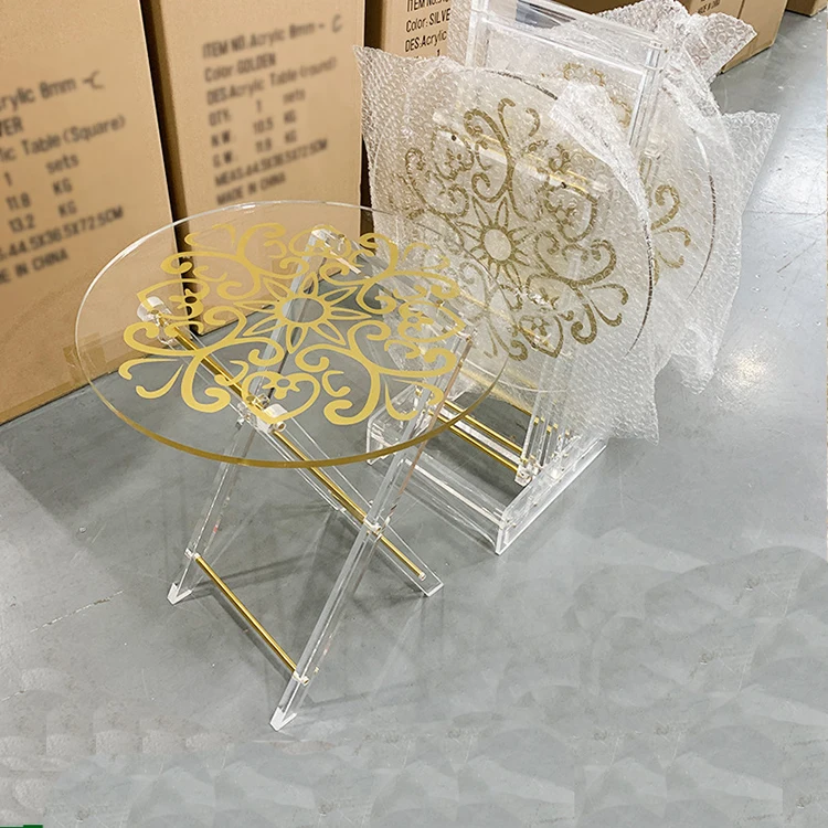 Custom Modern Pattern Foldable Round Square Acrylic Coffee Table Dining Table