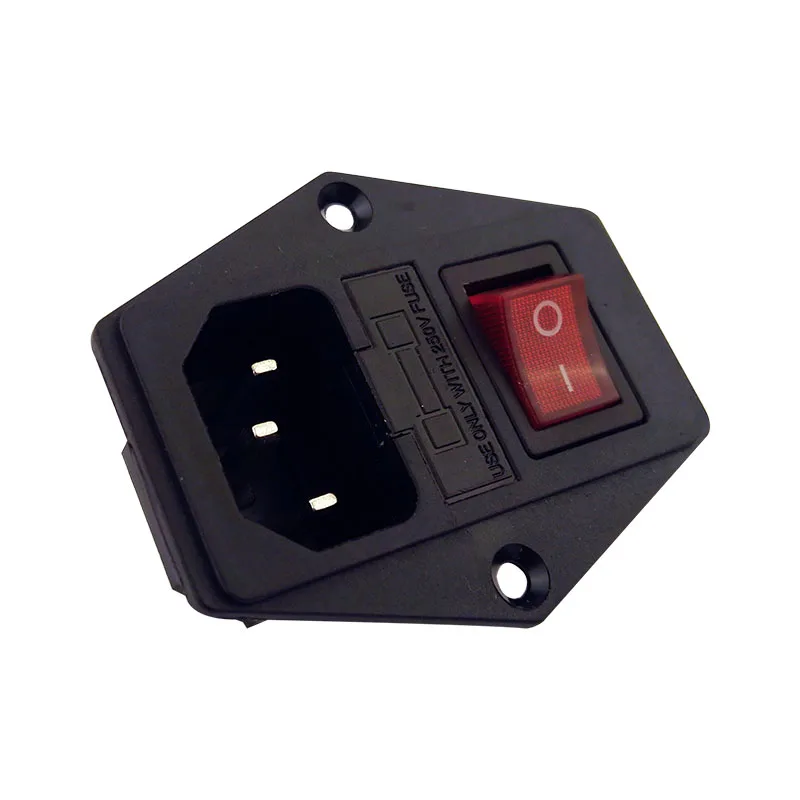 With 10A fuse Red Light Power Switch AC Power Socket 10A 250V Connector Plug AC-D10FS6