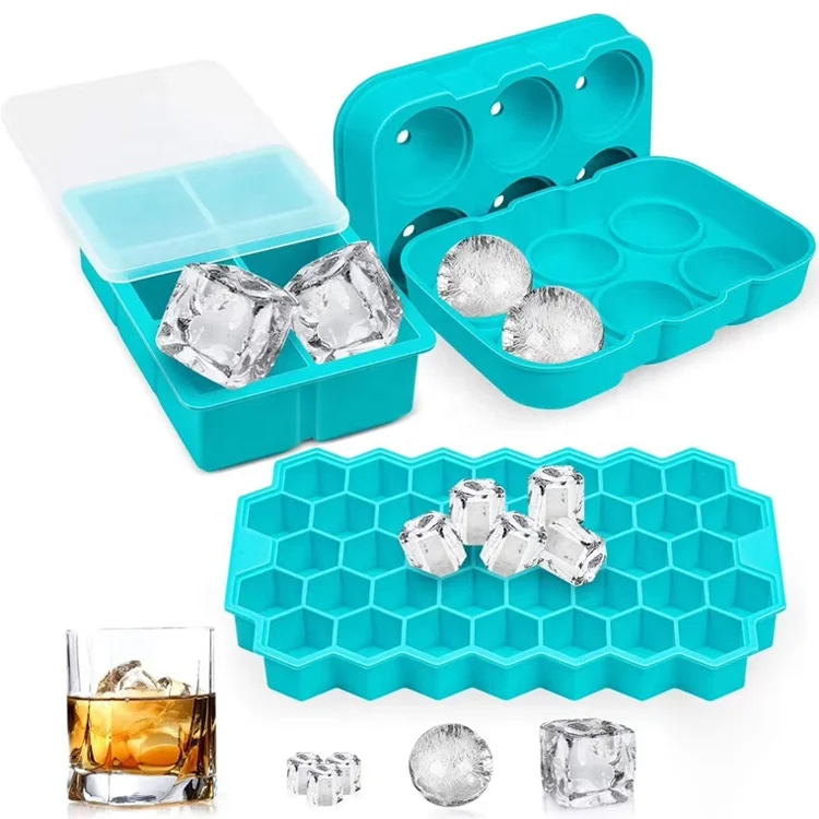 OEM/ODM BHD Wholesale Custom Ice Ball Maker Reusable Square Ice Molds Sphere Whiskey Round Ball Silicone Ice Cube Tray with Lid