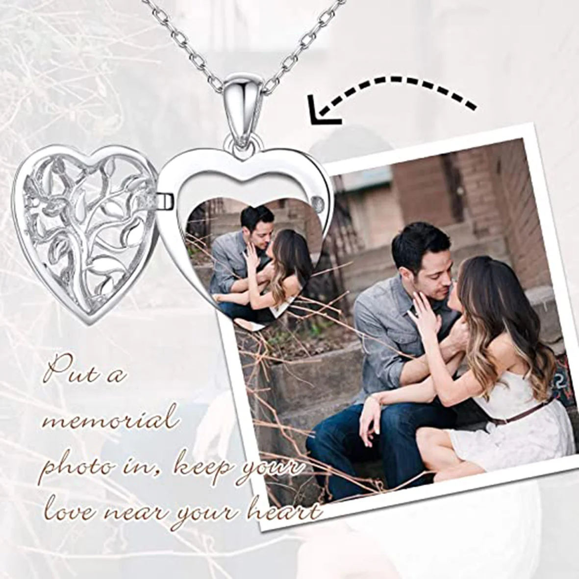 Photo Locket Pendant 925 Sterling Silver Tree  life Heart Necklace