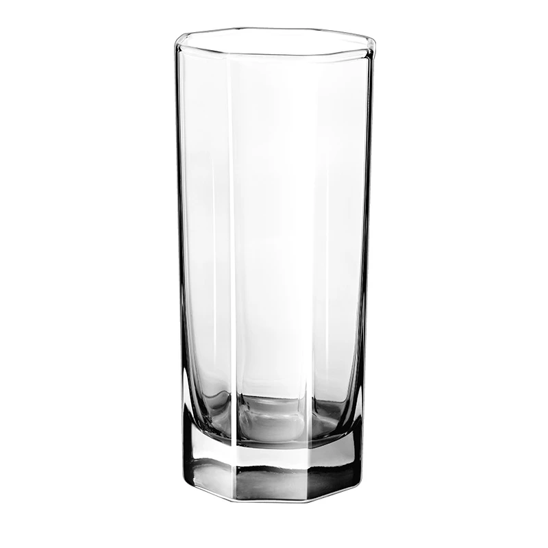 Factory Wholesale DIY Cold Drinks Octagonal Glass Cup Transparent Plain 9OZ Highball Drinking Glassware Juice Beverage Tumbler