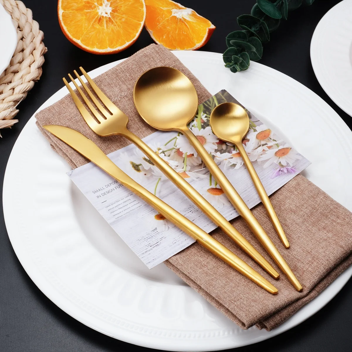 QZQ Wholesale 4 Piece Flatware Silverware Stainless Steel Kitchen Party Wedding Dinner Gold Spoon Fork Knife Cutlery Set