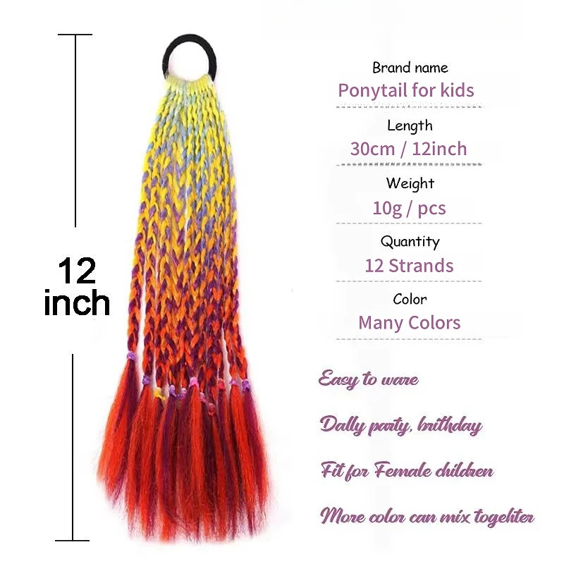 Wholesale Fashion Dirty Braiding Hair Colorful High Temperature Fibre Braided Wigs Princess Shape Ponytails For Kids