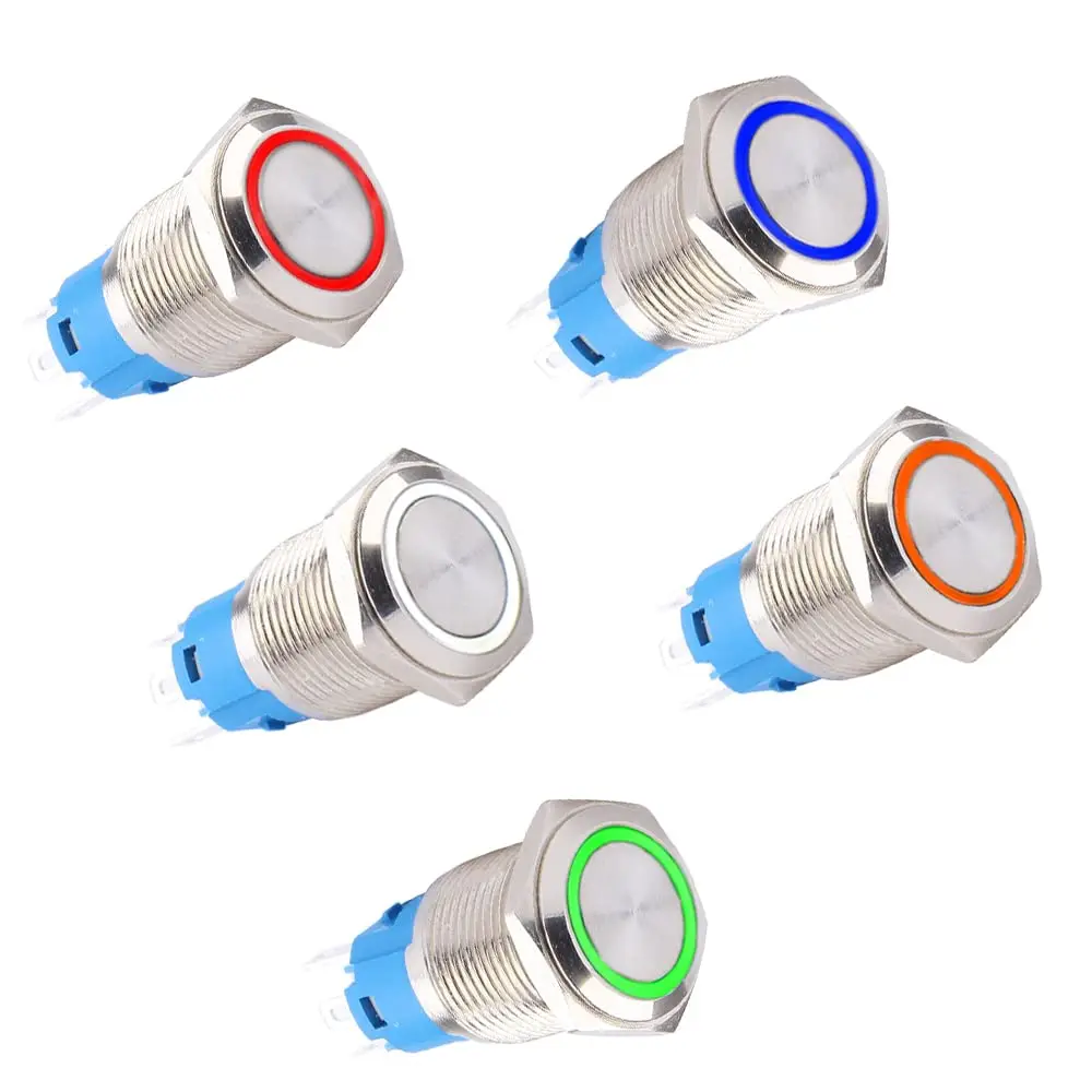 PB-02A-19-MF-xOx(C) 19mm Stainless Steel Illuminated Waterproof Push Button Metal Switch