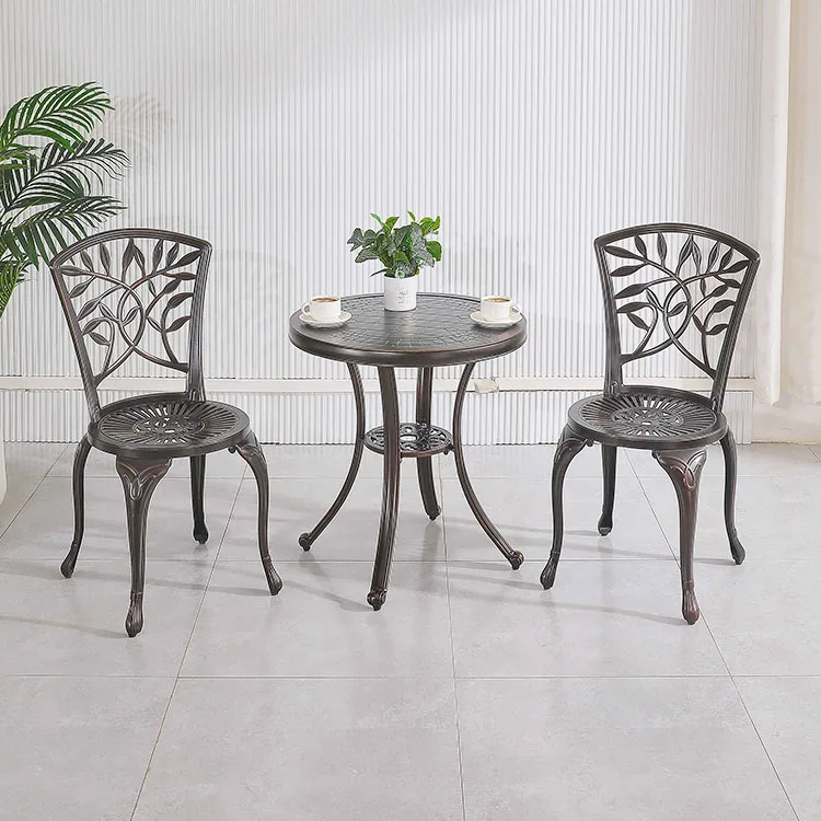 3 Pieces Aluminium Balcony Garden Outdoor Metal Cafe Patio Leisure 2 Chairs And Round Table Set