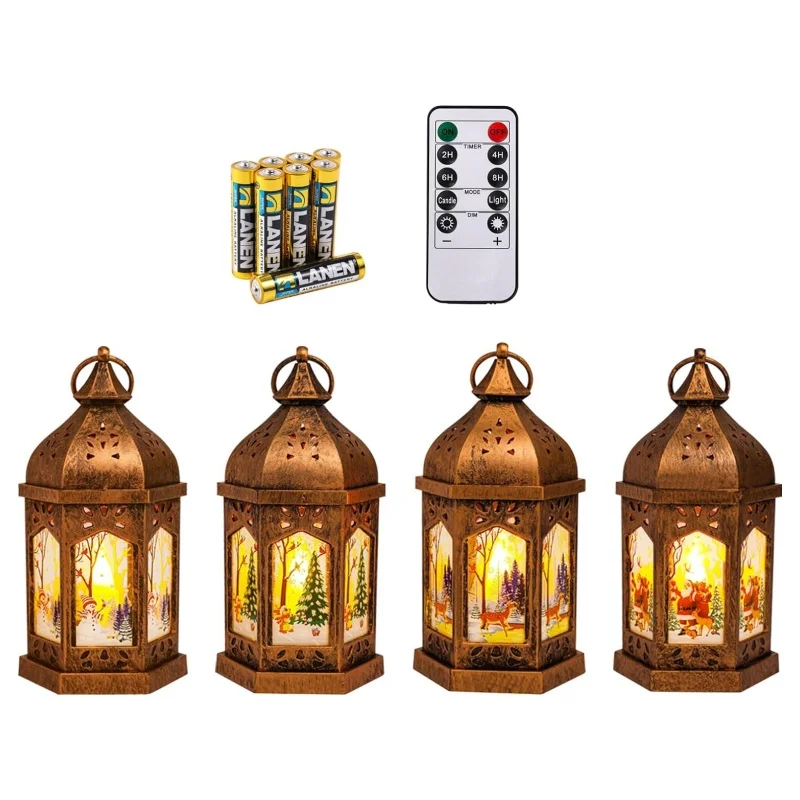 Christmas Lanterns Decorate Lights for Presents Creative Lamp Home Decor Led Vintage Decorative Hanging Lantern