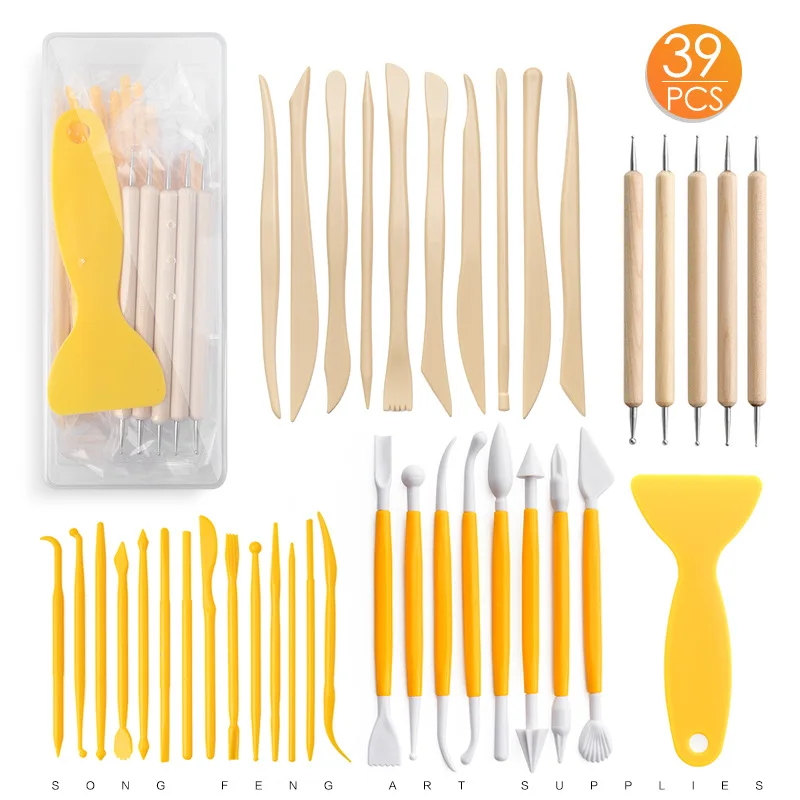 39 Stone Plastic Clay Tools Set Ceramic Indentation DIY Soft Clay Shaped Doll Sculpture Point Drill Pen