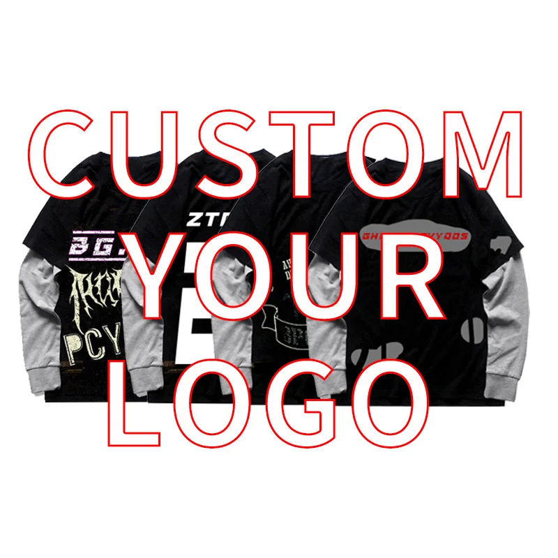 Wholesale Custom Black Vintage Street T Shirt Plain Oversized Breathable Heavyweight Double Layer Long Sleeve T-shirt for Men
