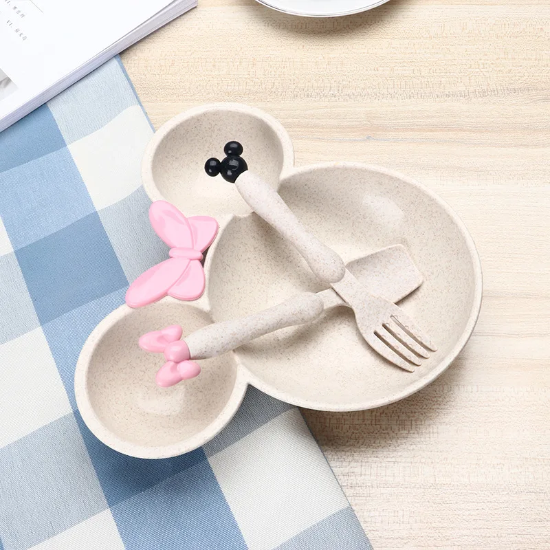  Wheat straw cartoon bowl set Mickey fork spoon cute lovely personality children