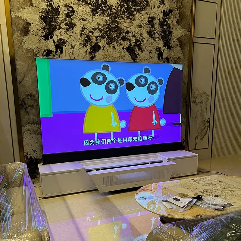 NEW Factory 100 inch Automatic Integrated Cabinet UST ALR Floor Rising Laser Proyector Screen for 4k Projector