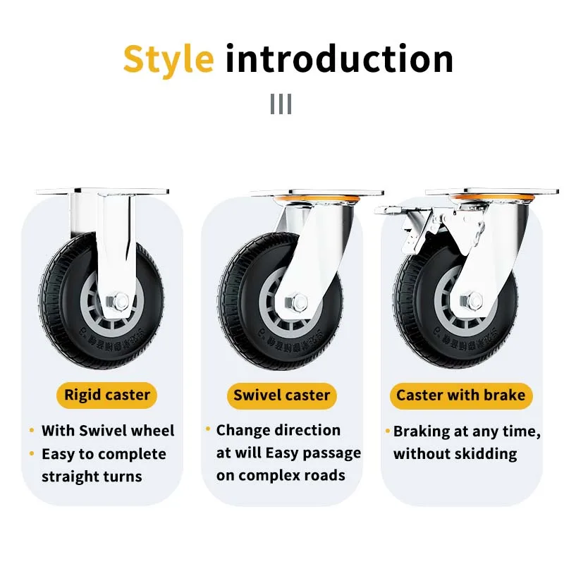 Medium heavy duty industrial fixed/swivel platform trolley black rubber caster wheels 3inch 4inch 5inch 6in 8in