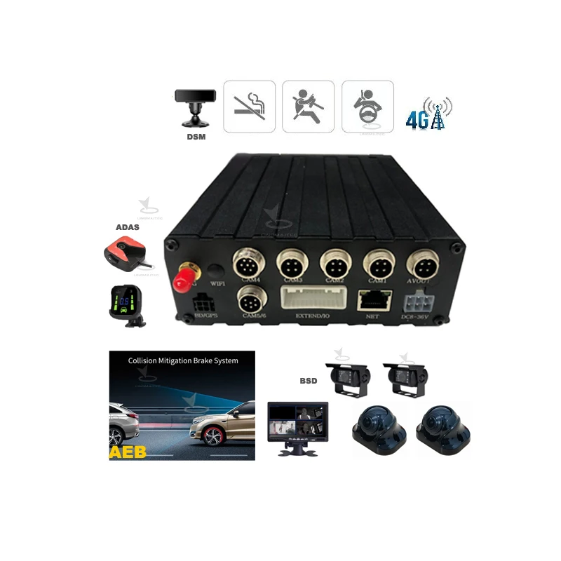 MDVR with AEB CCR collision mitigation brake system ADAS pedestrian detection GPS BSD for mining fleet tracking