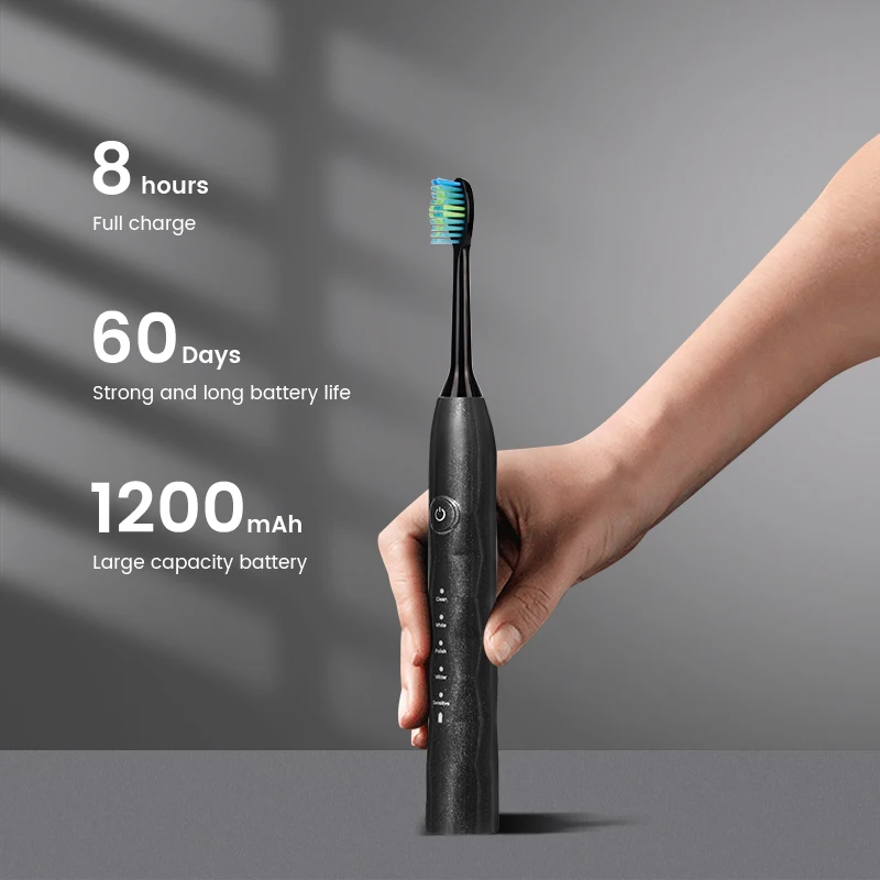 The Latest IPX7 Waterproof Five Working Modes Sonic Electric Toothbrush With 2 Brush Heads