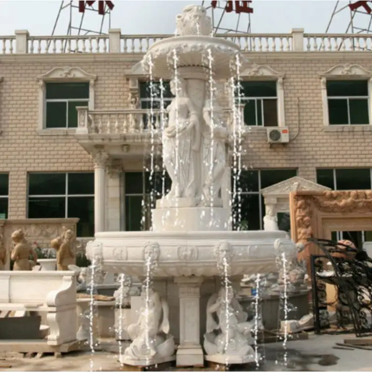 Outdoor Large Garden Round Natural antique granite Stone Marble Lion Statues Pool Flower Water Fountains