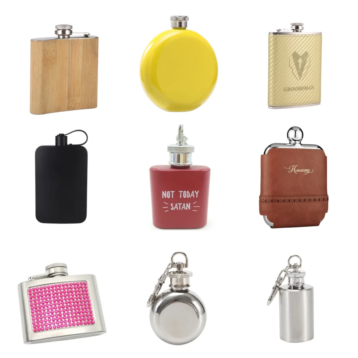 1oz 30ml Portable Pocket Mini Whiskey Food Grade Stainless Steel Mini Liquor Hip Flask With Keychain